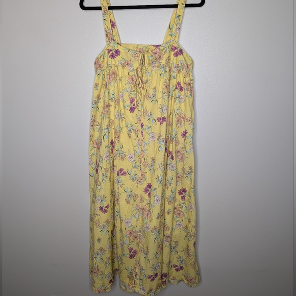 Natural Life Yellow Floral Sleeves Midi Dress sz M - Picture 3 of 11
